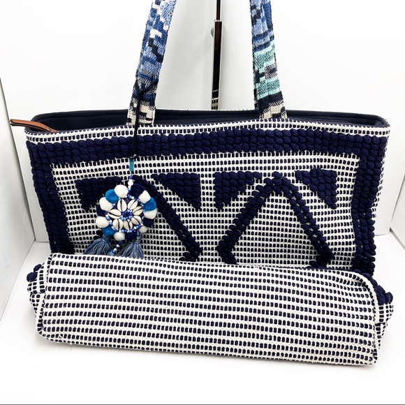 {Steven} Zita Navy Multi Carpet Tassel Tote - Picture 6 of 16